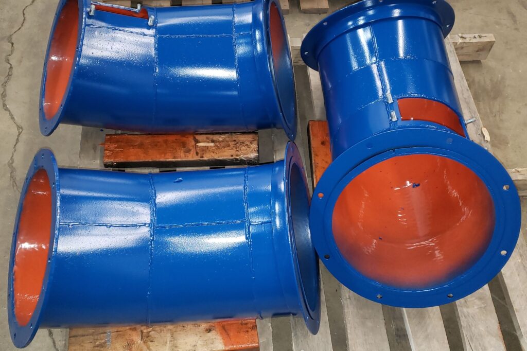 NEMX Polyurethane liner in action, a blue liner applied to tubes